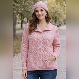 Aran Crafts Pink Cable Knit Cardigan